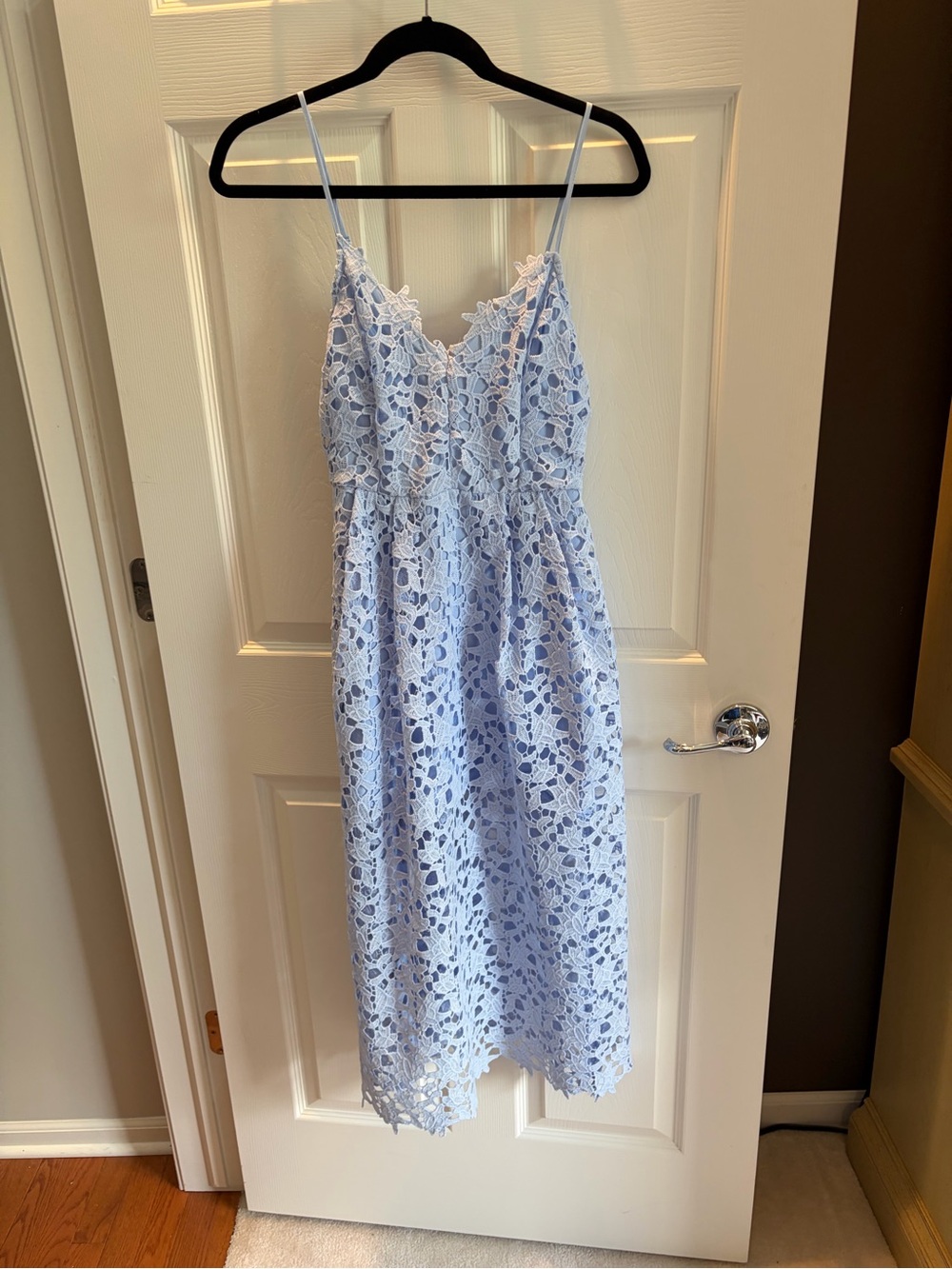 Light Blue Lace Midi Dress | Spaghetti Strap | Feminine & Romantic
#0060